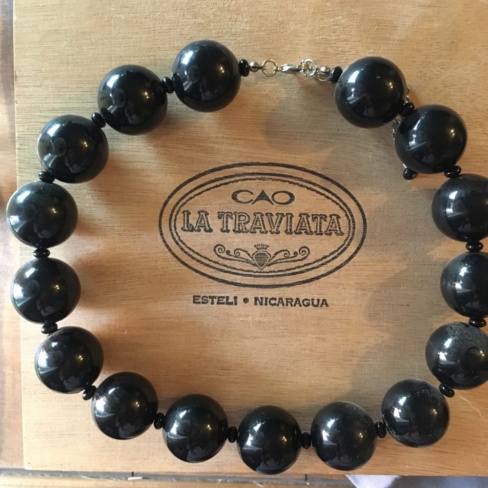 Chunky black beaded necklace